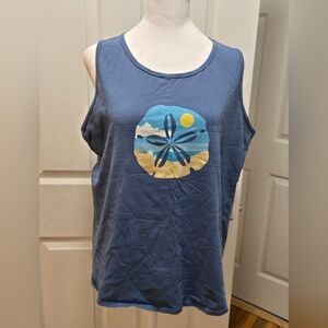 Womens Life Is Good Blue Tank with Beach Scene Size L